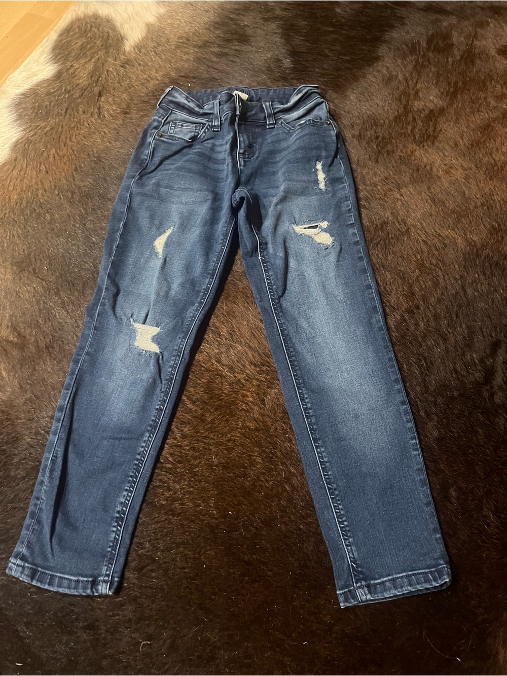 Girls Distressed Dark Blue Jeans Size 8